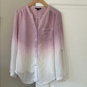 Zac & Rachel Ombre Stripe Purple Blouse Sz L w MEASUREMENTS Roll Tabs in Sleeves